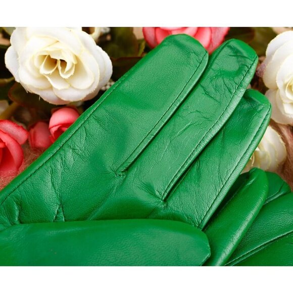 ❤️Women's Green Italian Leather Gloves Lambskin Winter Comfort Gloves - Picture 8 of 9